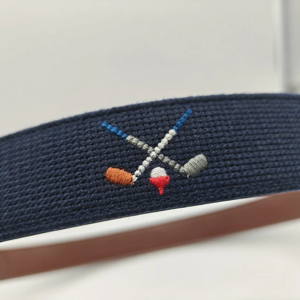 Original Penguin Men's Golf Needlepoint Belt Size 40 Navy Golf Cart Clubs NWT
